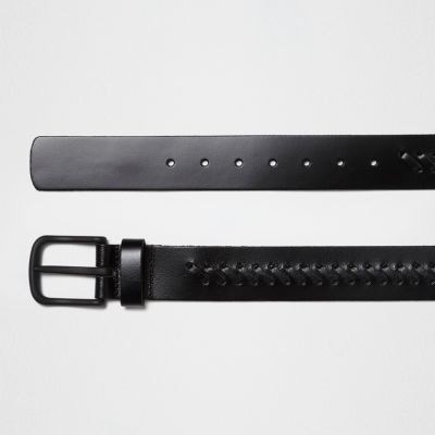 Black leather whipstitch belt